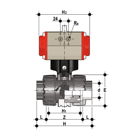 VKDLV/CP NC - pneumatically actuated DUAL BLOCK® 2-way ball valve
