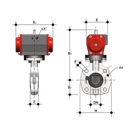 FKOM/CP NC LUG ISO-DIN DN 65 - pneumatically actuated butterfly valve