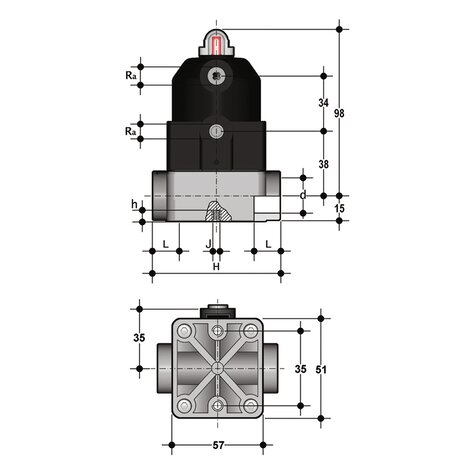 CMIF/CP NO - pneumatically actuated compact diaphragm valve DN 12:15