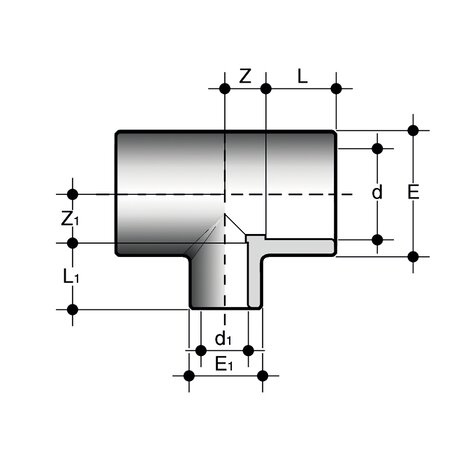 Disegno tecnico del raccordo per incollaggio - estremità uguali TRIV 