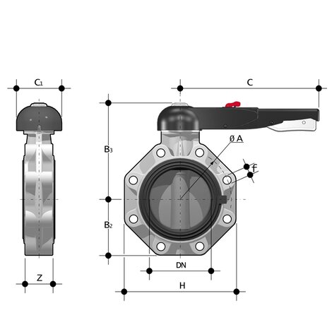 FKOF/LM LUG ISO-DIN - Butterfly valve DN 40:400