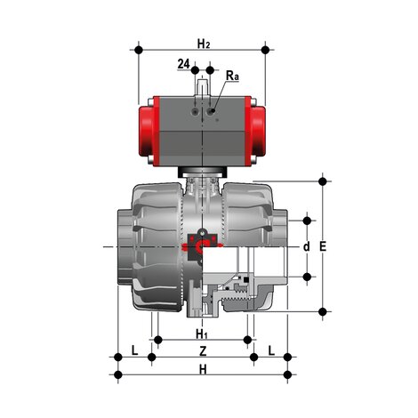 VKDAV/CP NC - pneumatically actuated DUAL BLOCK® 2-way ball valve