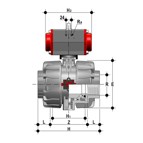 VKDFV/CP NC - pneumatically actuated DUAL BLOCK® 2-way ball valve