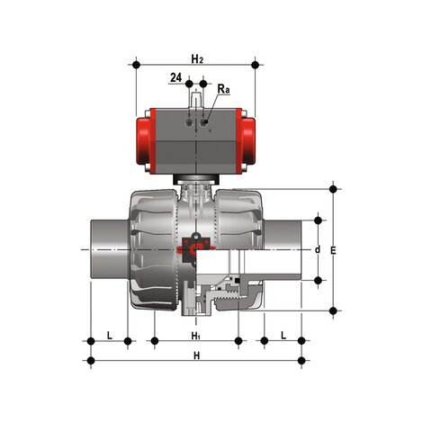 VKDDV/CP NC - pneumatically actuated DUAL BLOCK® 2-way ball valve