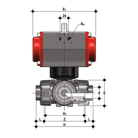 TKDLV/CP DA - pneumatically actuated DUAL BLOCK® 3-way ball valve