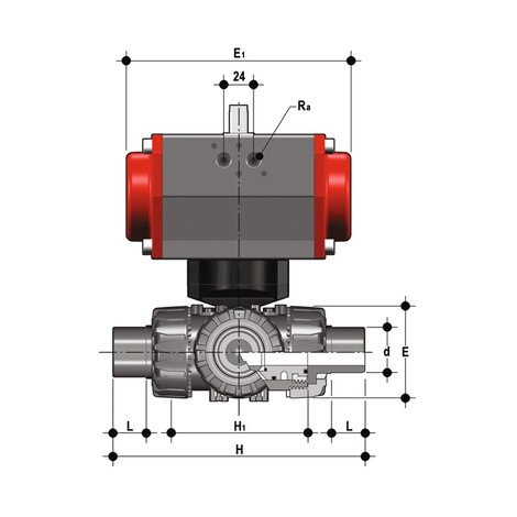 LKDDV/CP SA - pneumatically actuated DUAL BLOCK® 3-way ball valve