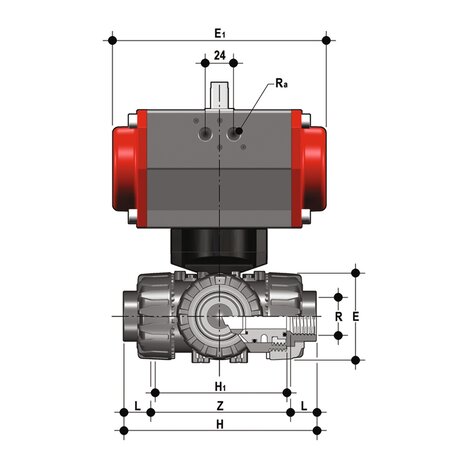 TKDFV/CP DA - pneumatically actuated DUAL BLOCK® 3-way ball valve