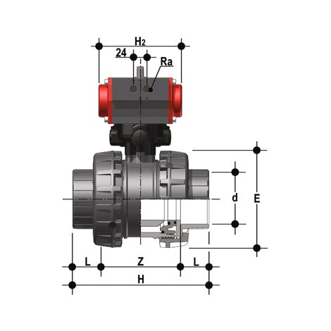 VXEJV/CP NC - pneumatically actuated Easyfit 2-way ball valve