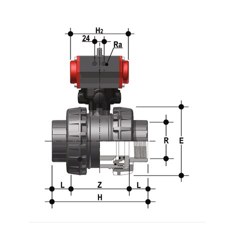 VXEFV/CP NC - pneumatically actuated Easyfit 2-way ball valve