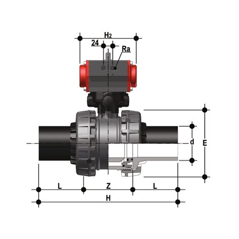 VXEBEV/CP DA - pneumatically actuated Easyfit 2-way ball valve