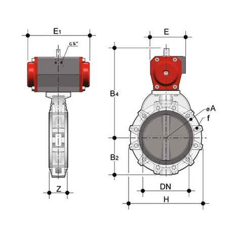 FKOM/CP NO DN 250-300 - pneumatically actuated butterfly valve