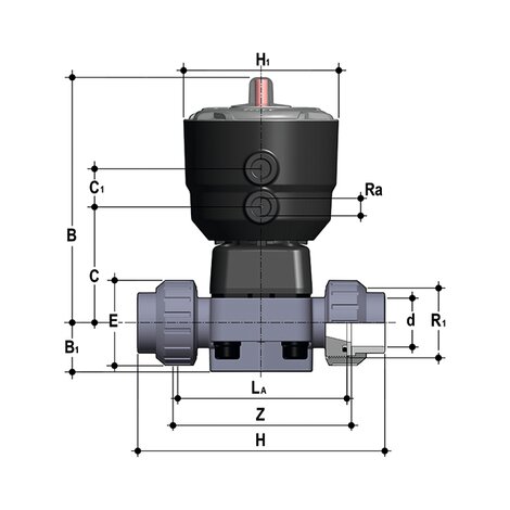 DKUIC/CP NC - pneumatically actuated 2-way diaphragm valve PN 10 DN 15:65