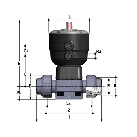 DKUFC/CP NO - pneumatically actuated 2-way diaphragm valve PN 10 DN 15:65