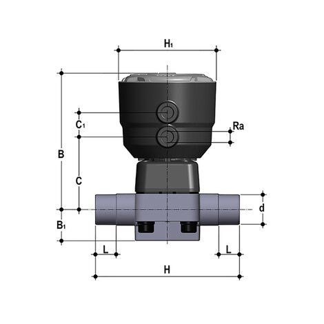 DKBDM/CP NC - pneumatically actuated 2-way diaphragm valve PN6 for basic applications DN 15:65