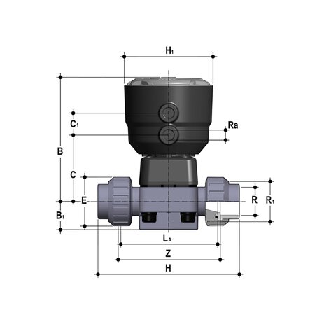 DKBUAC/CP NC - pneumatically actuated 2-way diaphragm valve PN6 for basic applications DN 15:65