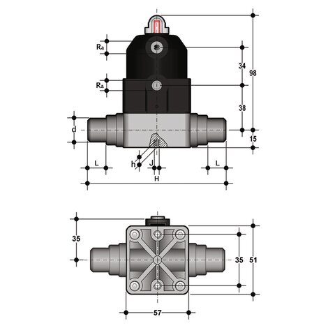 CMDF/CP NO - pneumatically actuated compact diaphragm valve DN 12:15