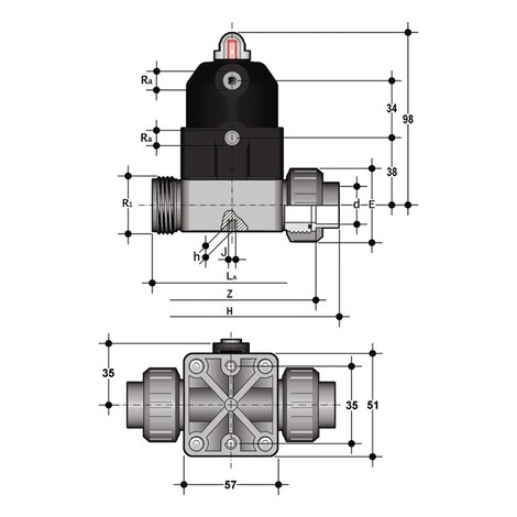 CMUIF/CP NO - pneumatically actuated compact diaphragm valve DN 12:15