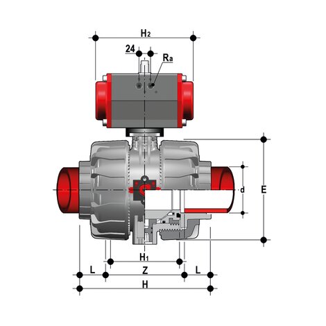 VKDIM/CP NO - pneumatically actuated DUAL BLOCK® 2-way ball valve