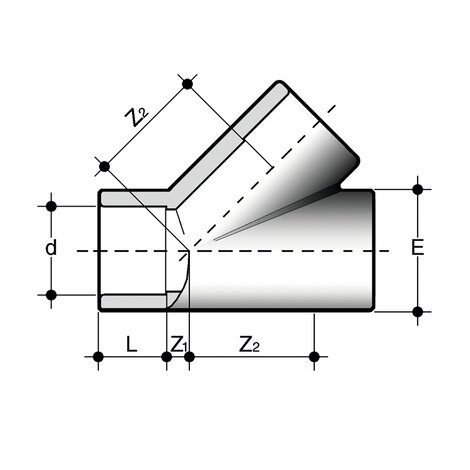 Disegno tecnico del raccordo per incollaggio - estremità uguali YIV