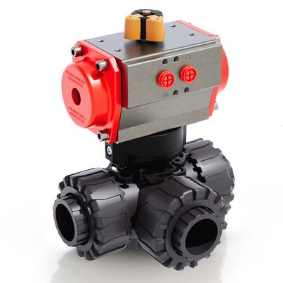 LKDIV/CP DA - pneumatically actuated DUAL BLOCK® 3-way ball valve