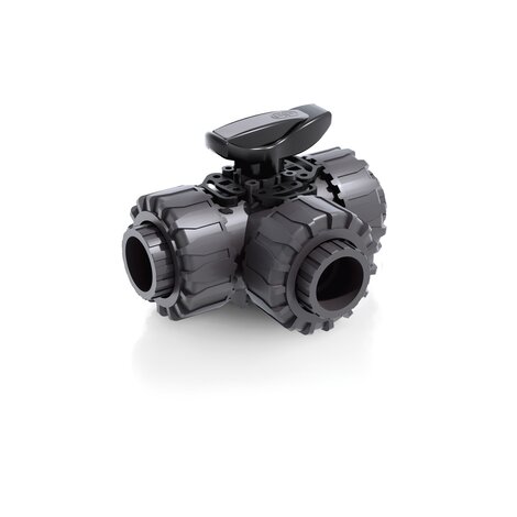 Render della valvola a sfera a 3 vie DUAL BLOCK® LKDIV - DN 10:50 in PVC-U
