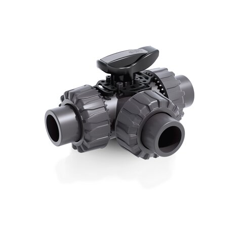 Render della valvola a sfera a 3 vie DUAL BLOCK® TKDJV - DN 10:50 in PVC-U