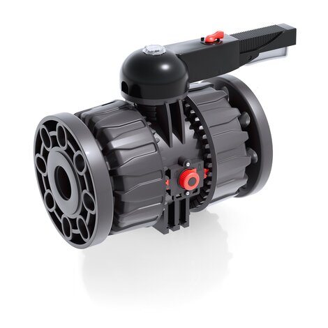 Render della valvola a sfera a 2 vie DUAL BLOCK® VKDOV - DN 65:100 in PVC-U