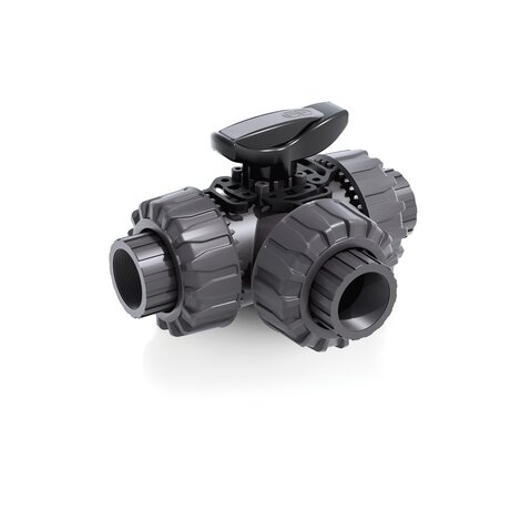 Render della valvola a sfera a 3 vie DUAL BLOCK® TKDGV - DN 10:50 in PVC-U